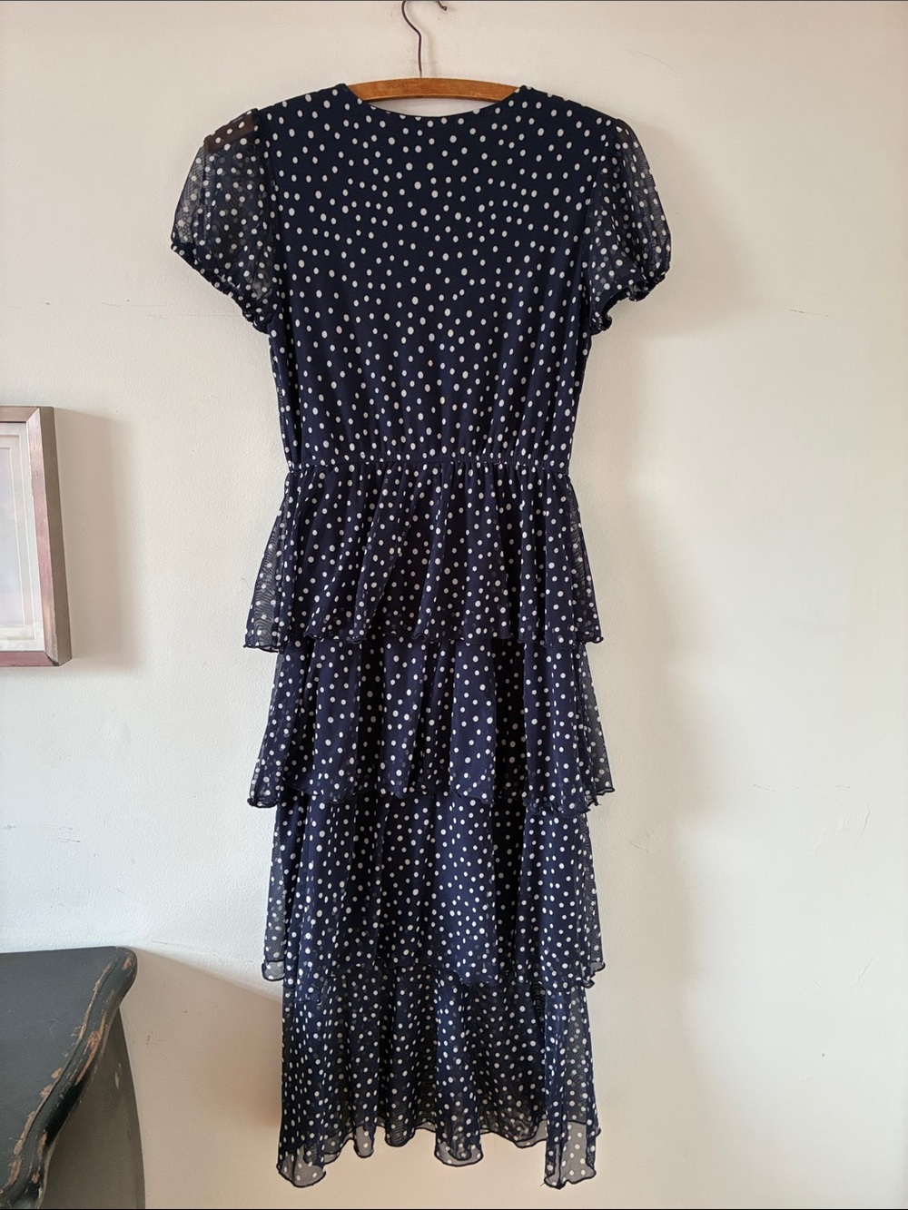 Navy and White Polka Dot Tiered Maxi Dress - Source Unknown - Size S - Picture 8 of 8